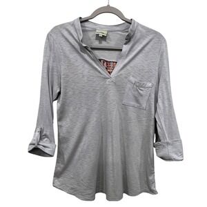 Porridge Womens Grey Mixed Media Abstract Print Back Roll Tab Sleeve Top Size M‎